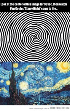 an image of a starry night with the words, look at the center of this image