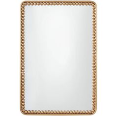 a square mirror with beading around the edges on a white background, it has a gold frame