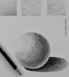 a pencil drawing of an orange on paper