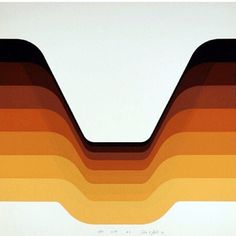 an orange and yellow abstract background with wavy lines in the shape of a wave on white paper