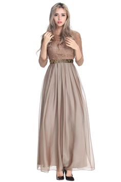 10% off now|Shop affordable romantic a-line chiffon lace dress with sleeves online. Free Shipping and Custom-made. Pro since 2009. Elegant Spring Chiffon Dress For Banquet, Fitted Sheer Chiffon Dress For Banquets, Flowy Chiffon Dress With Sheer Sleeves, Sheer Bodice Chiffon Maxi Dress, Flowy Long Sleeve Chiffon Dress For Banquet, Fitted Long Sleeve Chiffon Dress For Prom, Fitted Long Sleeve Chiffon Prom Dress, Fitted Beige Chiffon Dress, Formal Chiffon Maxi Dress With Sheer Sleeves