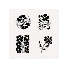 four black and white flower designs on paper