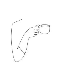 a line drawing of a hand holding a coffee cup