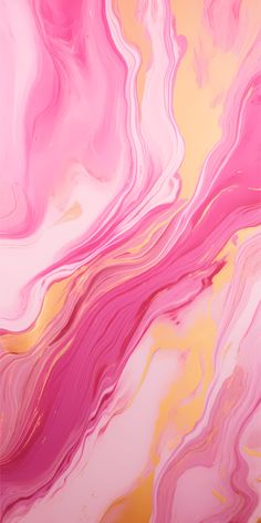 an abstract painting with pink and yellow colors