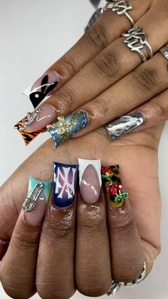 @toptierprincess Christmas Nail Ideas Black People, Hair Done Nails Done Everything Did, Bobby Jack Nails, Football Theme Nails, Freestyle Short Acrylic Nails, Acrylic Nails With Acrylic Flowers, Mexico Cruise Nails, Birthday Candle Nails, Twilight Nail Designs