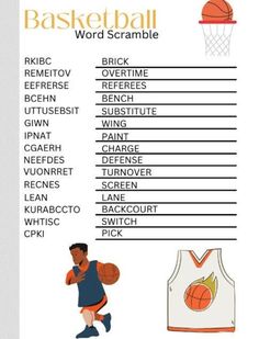 the basketball word scramble is shown in this image