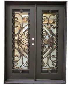 IWD Thermal Break Forged Iron Double Exterior Door CID-107 Decorative Scrollwork Square Top Sturdy Hurricane Proof Glass Iron Front Doors, Wrought Iron Entry Doors, Double Front Entry Doors, Wrought Iron Front Door, Double Doors Exterior, Iron Front Door, Iron Entry Doors, Door Sweep, Wrought Iron Doors