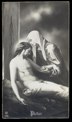 an old black and white photo of a woman with jesus