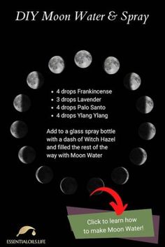 the instructions for how to make moon water and spray on black background with white text