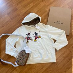 New With Tag Women’s Hoodie, Crossbody Purse With Embroidered Mickey Mouse Cotton Mickey Mouse Hooded Top, Winter Hooded Mickey Mouse Sweatshirt, Casual Long Sleeve Mickey Mouse Hoodie, Mickey Mouse Cotton Hooded Top, Coach Disney, Disney Mickey Mouse Long Sleeve Hoodie, Purses Crossbody, Sweatshirts Hoodie, Womens Tops