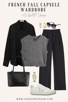 Casual Office Autumn Outfit, Smart Casual Fall Outfits For Women, Paris Fall Outfits Parisian Style, Chic Fall Capsule Wardrobe, French Fall Outfits, French Fall Fashion, Outfits Classic Style, French Capsule Wardrobe, French Clothing