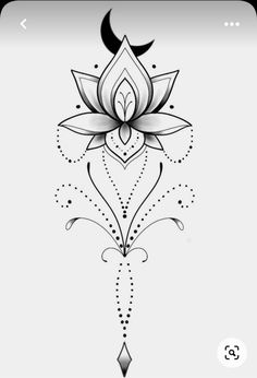 a black and white drawing of a lotus flower on a white background with an arrow in the center