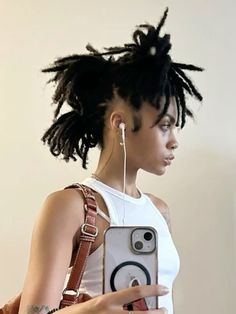 Short Loc Accessories, Shirt Dreadlock Styles, Locs And Scrunchies, Unique Locs Styles, Creative Loc Hairstyles, Shaved Black Women Hairstyles, Pin Curl Locs, Locked Hairstyles Locs, How To Style Short Dreads