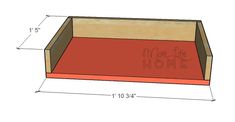 a box with the word home written on it, and measurements for the bottom section