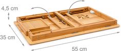 a wooden tray with two compartments on each side and an additional compartment for the lid