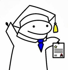 a drawing of a person in a graduation cap and gown holding a paper with a yellow tassel on it