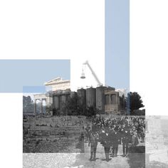 an old photo of people standing in front of the acrobatic temple and part of the lincoln memorial