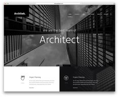 the archite website homepage is displayed in black and white, with an image of skyscraper