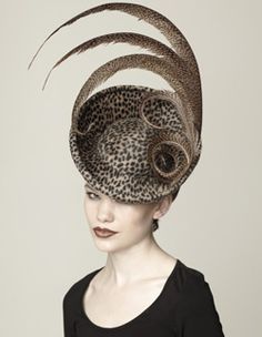 One gigantic eye-roll...a hat for a satirist. Hats With Feathers, Feather Hats, Art Feathers, Ombre Lip, Feathered Hat, Leopard Hat, Ladies Hats