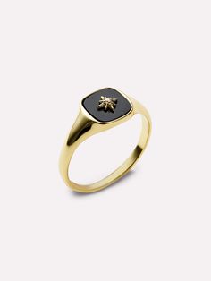 Black And Gold Ring Black And Gold Rings, Invisible Closet, Black And Gold Ring, 14k Gold Signet Ring, Star Symbol, Pure Gold Jewellery, Seasonal Wardrobe, Bold Rings, Detailed Jewelry