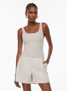 SCULPT KNIT SQUARENECK TANK | Aritzia Flattering Tops, Aritzia Babaton, Everyday Luxury, Fully Fashioned, Denim Accessories, Ribbed Tank Tops, Ribbed Tank, Knit Tank, Knitted Tank Top