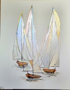 Painting Boats On Canvas, Boat Painting Abstract, Sail Boat Art, Sailboat Artwork, Nature Canvas Painting, Painting On Canvas For Beginners, Canvas Painting For Beginners, Boat Drawing, Gold Art Painting