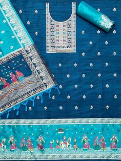 Product Details Teal Blue Unstitched Salwar Suit in kalamkari Raw Silk Elevated with Kalamkari Thread Woven Work Accompanied by an Unstitched Kurta, Bottom and Dupatta with Tassels Comes with the Vishnu Weaves Promise of Premium Quality Size & Fit Kurta & Bottom : 5.20 Mtrs Dupatta : 2.40 Mtrs Material & Care Dry Wash Only Traditional Blue Slub Silk Salwar Kameez, Blue Raw Silk Anarkali Set For Navratri, Blue Slub Silk Traditional Wear For Festive Occasions, Blue Slub Silk Anarkali Set, Festive Blue Slub Silk Traditional Wear, Blue Slub Silk Sets For Festive Occasions, Festive Blue Slub Silk Set, Designer Blue Slub Silk Dupatta, Festive Blue Slub Silk Salwar Kameez