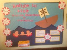 a bulletin board with an image of a boat and life savers