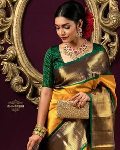 Traditional Kanjeevaram Sarees, Saree Kanjivaram Silk, Traditional Kanchipuram Sarees, Kanchipuram Silk Saree Wedding Brides Indian Bridal, Kanjivaram Blouse Designs, Silk Saree Look Traditional, Kanjivaram Sarees Silk Bridal, Kanjivaram Saree Blouse Design, Saree Jewellery Ideas