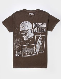 a brown t - shirt with an image of morgan wallen on the front and side