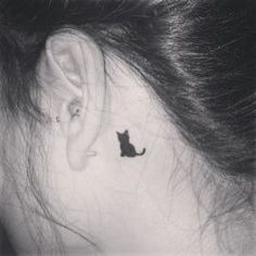 Behind Ear Tattoos, Cat Tattoo Simple, Cute Cat Tattoo, Cat Outline