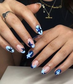 Blue Star Nails Acrylic, Summer Vacation Nails, Edgy Nails, Vacation Nails, Short Acrylic Nails Designs, Star Nails