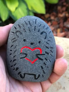 a hand holding a rock with a heart drawn on it