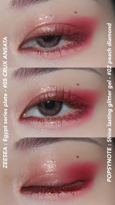 Red Eyeshadow Asian Eyes, Red Blush Eye Makeup, Red Korean Makeup Look, Red Korean Eye Makeup, Red Kpop Makeup, Subtle Red Eyeshadow Looks, Red Eye Makeup Douyin, Black Red Eyeshadow, Red Soft Makeup