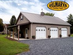 a two car garage with the words delmarya above it