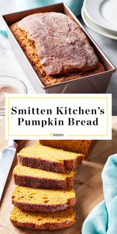 a loaf of pumpkin bread sitting on top of a wooden cutting board