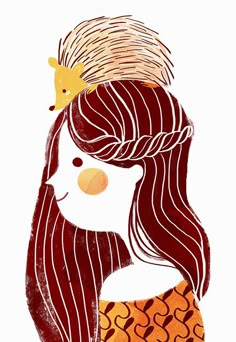 a woman with long red hair and a crown on her head is depicted in this illustration