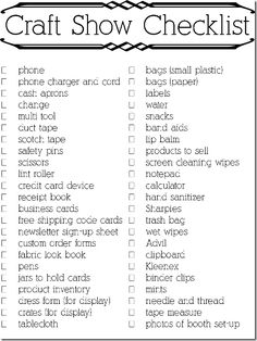 a printable craft show checklist with the words,'craft show checklist '