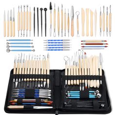 PRICES MAY VARY. 【43Pcs Complete Pottery Tool Set】ISSEVE 43Pcs Pottery Tool Set Contain most of modeling clay tools to meet your need great for carving, shaping, modeling, cutting, scraping, brushing, smoothing and so on. 【Unique Design】Various Double-sided design can handle any detail sculpting.Smooth wooden handles make each tool comfortable to hold. Very flexible tips almost as good as your own finger, you can get into tiny areas. The tips are just so soft and flexible but offer decent resist Clay Sculpting Tools, Clay Carving, Sculpting Tools, Clay Sculpting, Beginner Pottery, Clay Color, Polymer Clay Tools, Pottery Clay, Pottery Tools