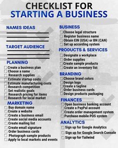 a checklist for starting a business