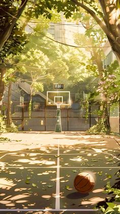 Discover the peaceful beauty of this anime-inspired basketball court surrounded by lush greenery and warm sunlight. A stunning blend of sports and nature in art. Ideal for lovers of illustration, anime scenes, and calm outdoor visuals. #BasketballArt #NatureIllustration #AnimeScene Anime Scenery Drawing, How To Draw Scenery, Image Swag, Basketball Wallpaper, City Wallpaper, Dreamy Art, Anime Scenery Wallpaper