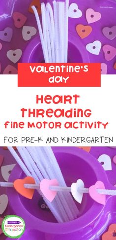 valentine's day heart threading fine motor activity for pre - k and kindergarten