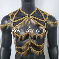 Elevate your festival look with this handmade Gold BodyChain Harness 🌟 Perfect for Rave, Punk, or Gothic vibes 🎶🖤 Stand out at Burning Men and Halloween parties! #FestivalFashion #RaveOutfit #HandmadeJewelry #BurningMan #PunkStyle  #eBay #eBayStore #eBaySeller #Punk #StainlessSteel #China #MusicDance #Men #Gothic #FashionCostumes #Halloween #Carnival #BodyChain #Gold #Shoulderchestwaist #Handmade #festivalclothing Cleopatra Cosplay, Body Chain Outfit, Beaded Harness, Raven Outfits, Body Jewelry Men, Chain Outfit, Punk Festival, Carnival Design, Burlesque Outfit