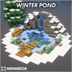 an image of a pond in the middle of some rocks and plants with text overlay that reads winter pond