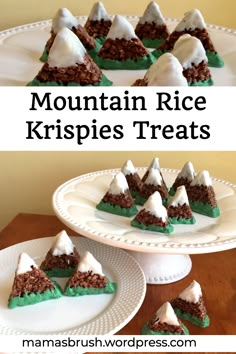 mountain rice krispies treats on a white plate