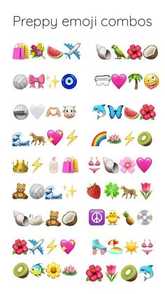 an image of many different types of stickers on a white background with the words prepy emoji combos