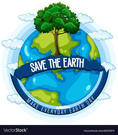 save the earth poster with tree and ribbon