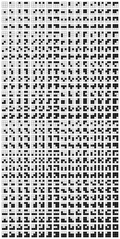 a black and white pattern with small squares on the top right side, in different sizes