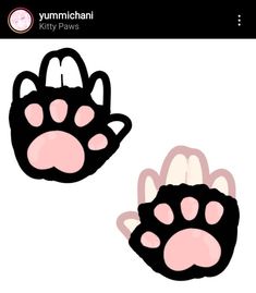 two black and pink paw prints on a white background with the words kitty paws written below them