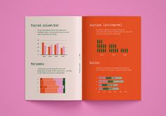 an orange brochure is open on a pink background